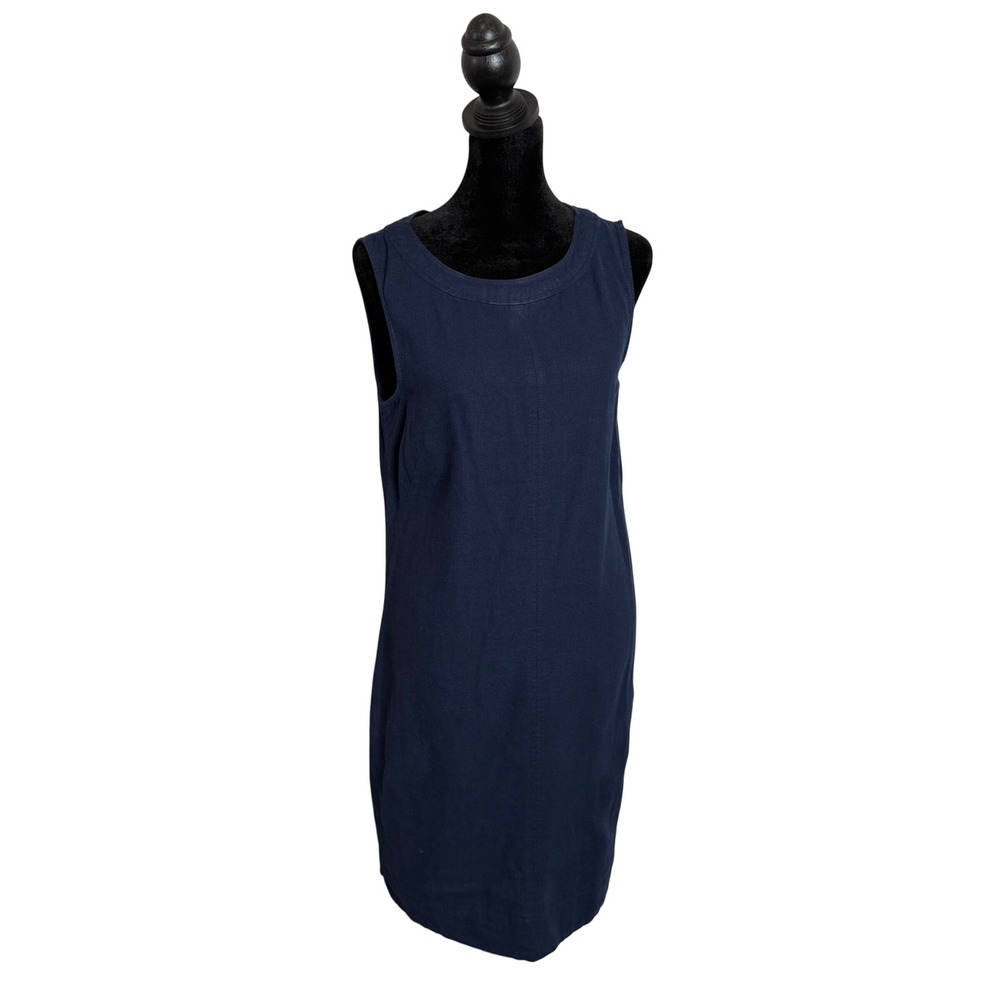 M&S Flax Linen Blend Navy Blue Shift Dress Size 6‎ Minimalist Casual Preppy